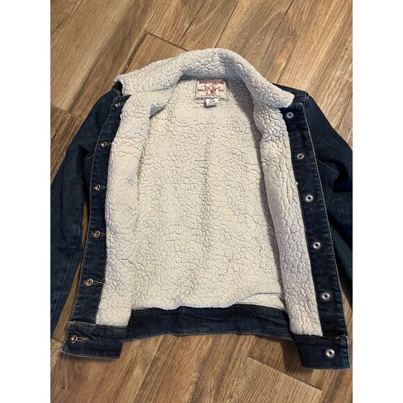 True Religion Womens Sherpa Lined Blue Denim Trucker Jacket XS EUC - Picture 5 of 13